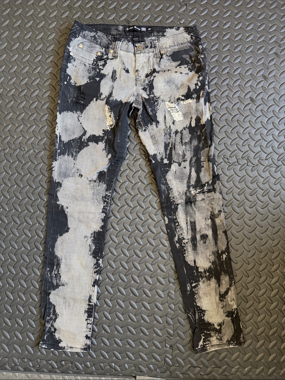 Distressed Black & White Paint-Splatter Jeans